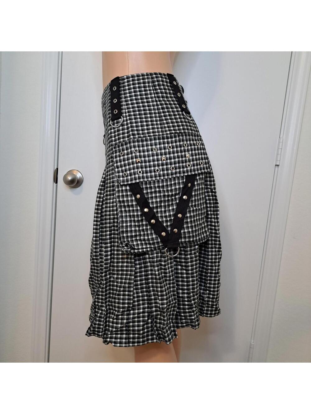 Dead Threads Gingham Rockabilly Goth Midi Skirt Pockets Womans Size M B&W